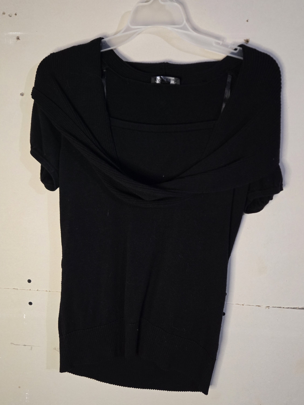 AB Studio Black Draped Cowl Neck Knit Top